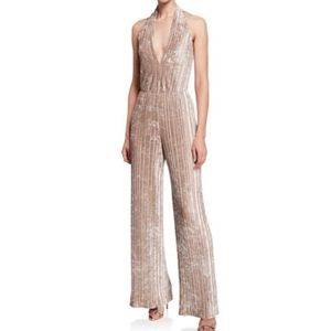 Black Halo Denley Velvet Halter Wide Leg Jumpsuit Champagne Fall Holiday Size 8